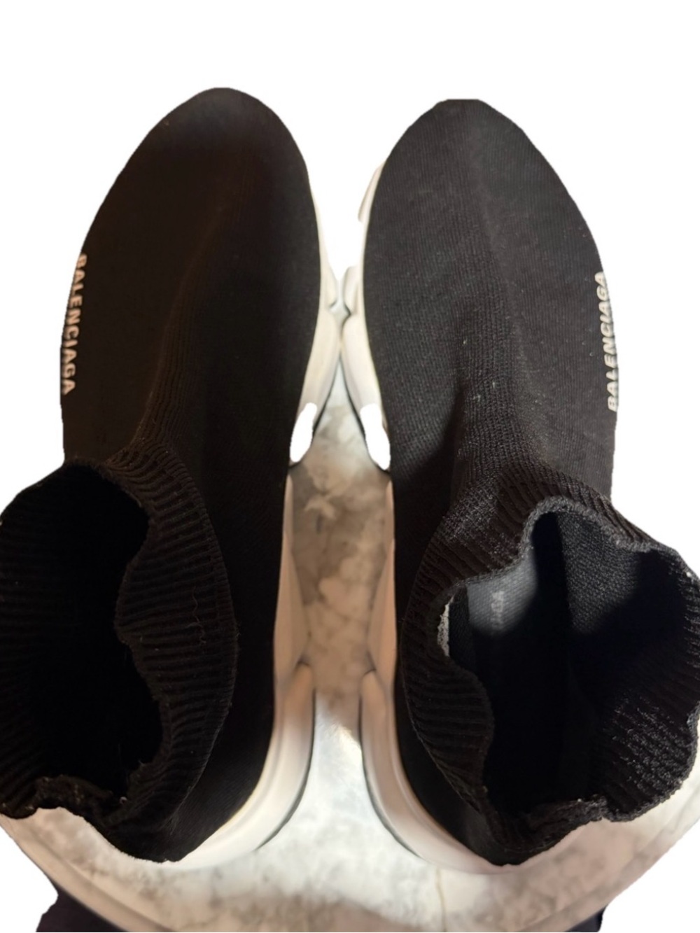 Balenciaga Black Knit Sock Sneakers with White Sole - Picture 3 of 6